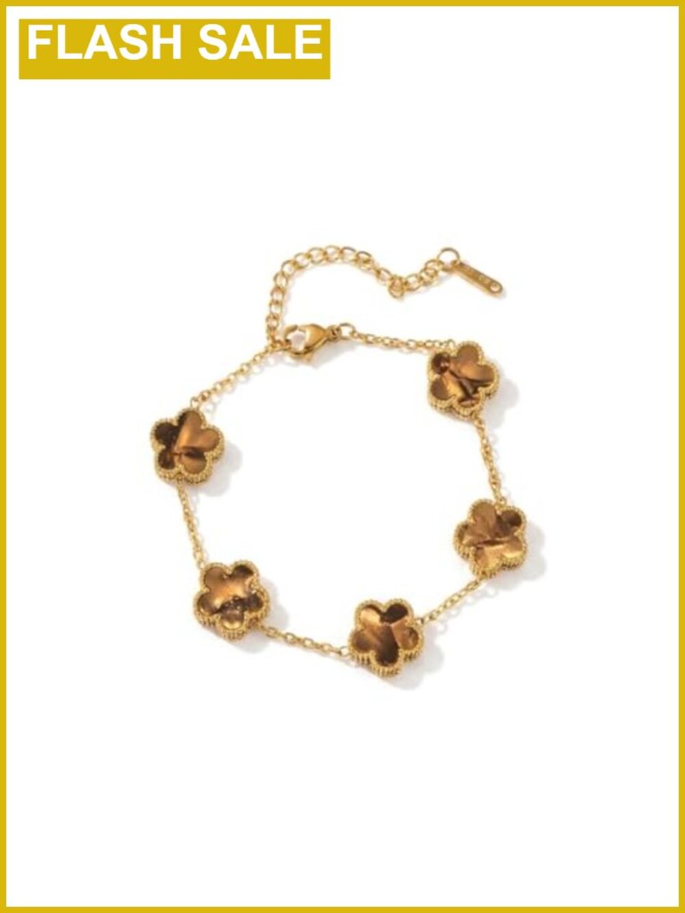 18K Gold Plated Stainless Steel Clover Charm Bracelet Adjustable Dainty Jewelry